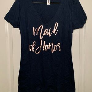 Next Level Apparel Navy V-Neck Tee with Rose Gold Print